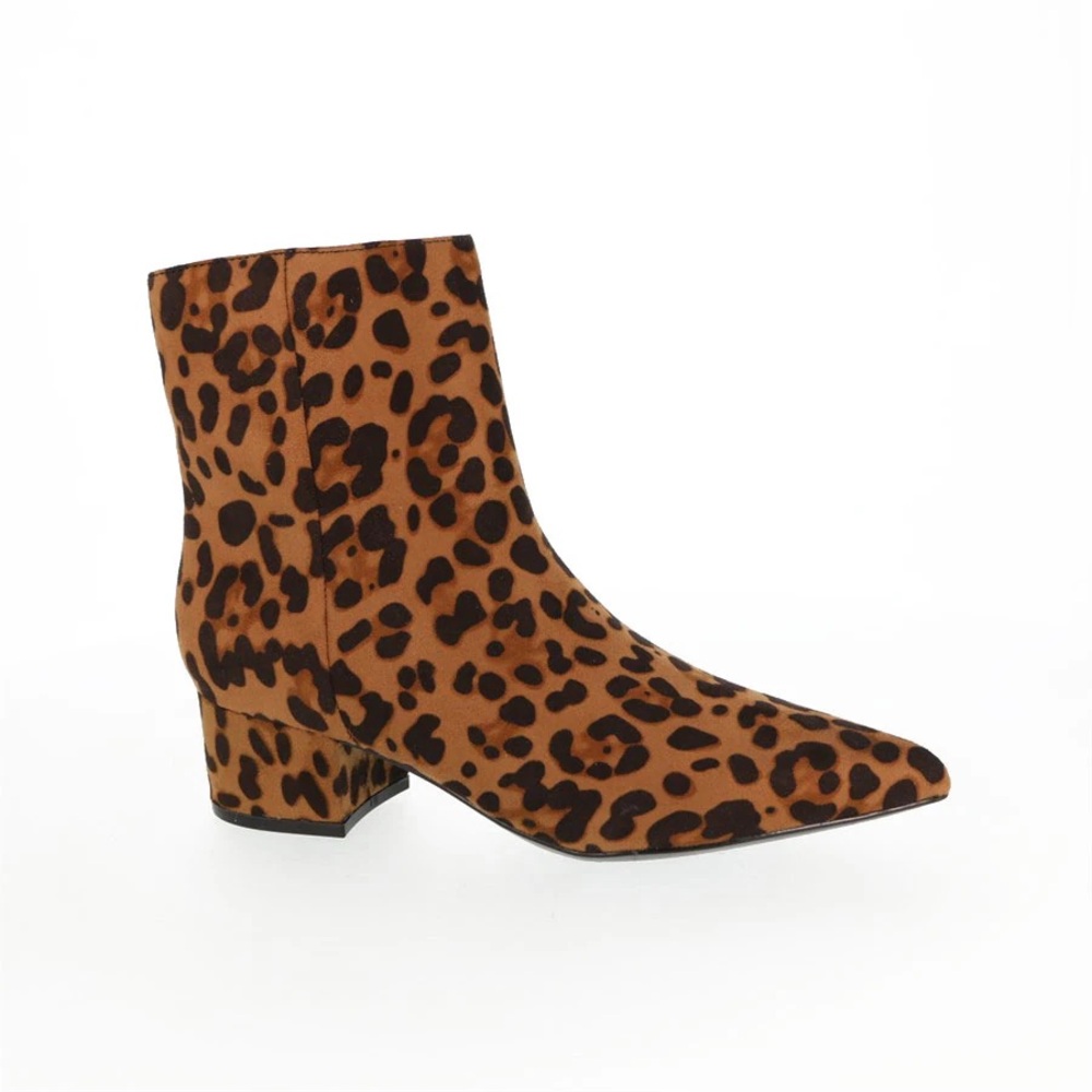 Leopard faux suede upper Block Heel Gismo Point Toe Ankle Bootie Marc Fisher